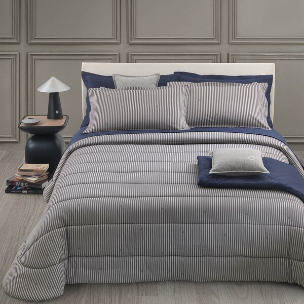 Trapunta In Raso Di Cotone Straight Matrimoniale - 270X260 Trussardi Geometrico Blu Caleffi