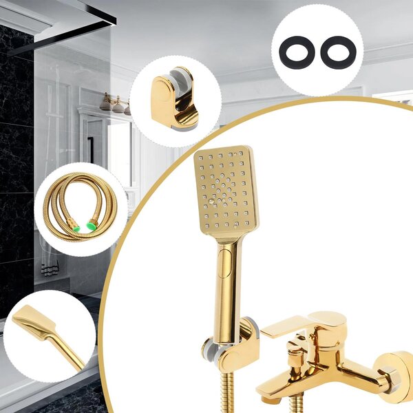 Rubinetteria - Rubinetto per lavabo - Doppio comando caldo/freddo - Tubo flessibile da 1,5 m - Distanza tra i fori 13,5-16,5 cm - Fino a 100 °C - Rivestimento galvanico - Ottone/rame - Oro