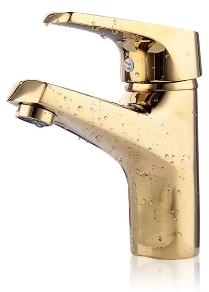 Rubinetteria per bagno - Rubinetto per lavabo - Miscelatore monocomando - Montaggio a vista - Otturatore in ottone - Oro