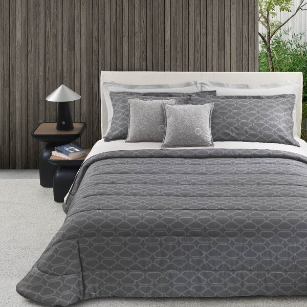 Trapunta In Raso Di Cotone Bloom Matrimoniale - 270X260 Trussardi Geometrico Grigio Caleffi
