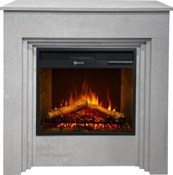 Camino elettrico caminetto da terra BELLINI in legno effetto Cemento Italy L96 x P35 x H96