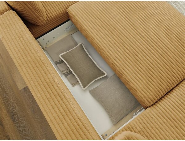 Divano angolare color senape allungabile/con contenitore (con penisola a destra/a U) con rivestimento in velluto a coste Lucien – Bobochic Paris