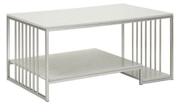Tavolinetto 3 ripiani LEAF, design dorato con motivi di foglie dimensioni 90x60x 45 cm struttura Silver e Bianco