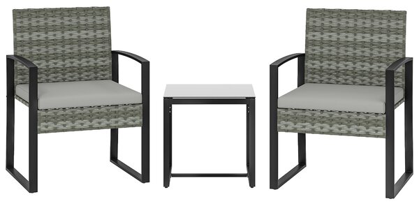 Outsunny Set bistrò in rattan, set da giardino 3 pezzi con 2 sedie da giardino, tavolino, cuscini rimovibili Hellgrau | Aosom Italy