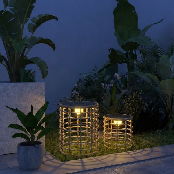 Outsunny Set di 2 lampade solari da esterno in resina intrecciata, lampade senza fili ricaricabili sensore di luce giallo | Aosom Italy
