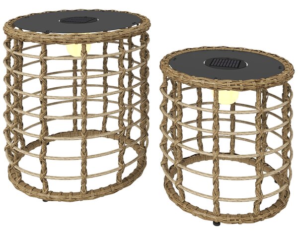 Outsunny Set di 2 lampade solari da esterno in resina intrecciata, lampade senza fili ricaricabili sensore di luce giallo | Aosom Italy