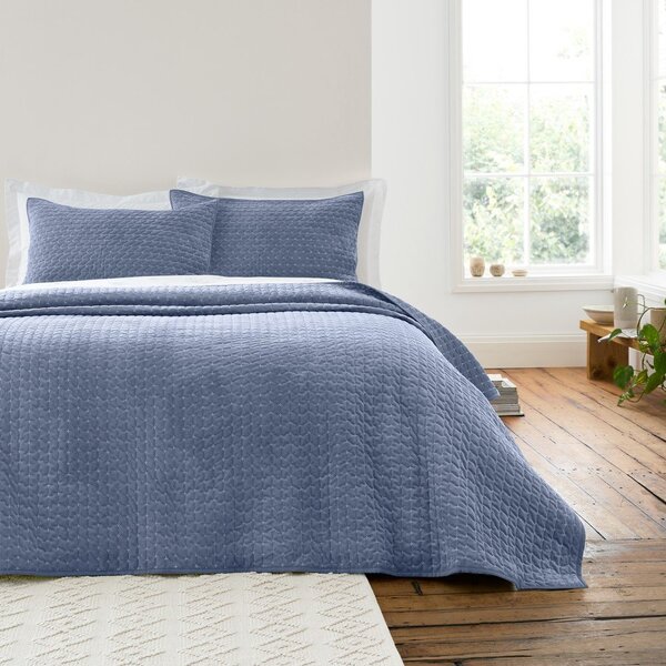 Copriletto blu in velluto con rivestimento trapuntato 240x260 cm Attica Velvet – Bianca