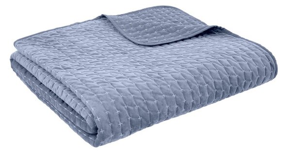 Copriletto blu in velluto con rivestimento trapuntato 240x260 cm Attica Velvet – Bianca