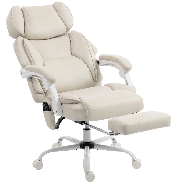 HOMCOM Sedia da ufficio con schienale alto, massaggio a vibrazione e riscaldamento, ergonomica, reclinabile, con poggiapiedi, bianco crema | Aosom Italy