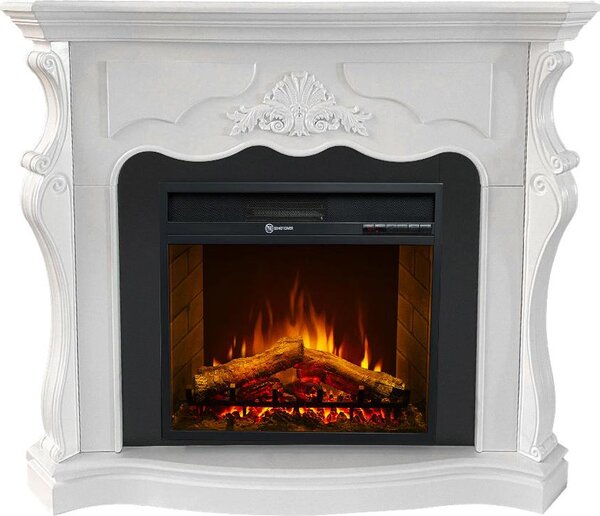 Parigi - Camino Elettrico da Terra 123x100x39 cm in Legno MDF Bianco