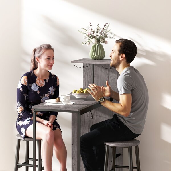 HOMCOM Set tavolo da pranzo alto con 2 sedie da bar, con ripiani e portabottiglie, Legno naturale | Aosom Italy