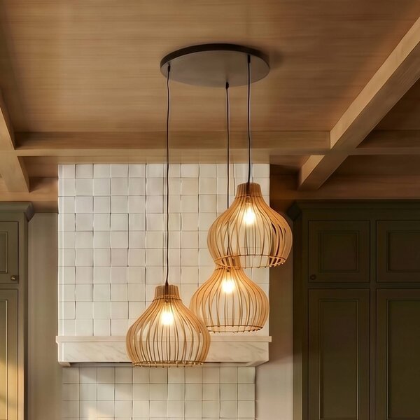 Lampada a sospensione Barrel TEMAR LIGHTING, dimmerabile, Legno chiaro, Soggiorno / Sala da pranzo, Legno, Campagna / Rustiche, Lampada a sospensione