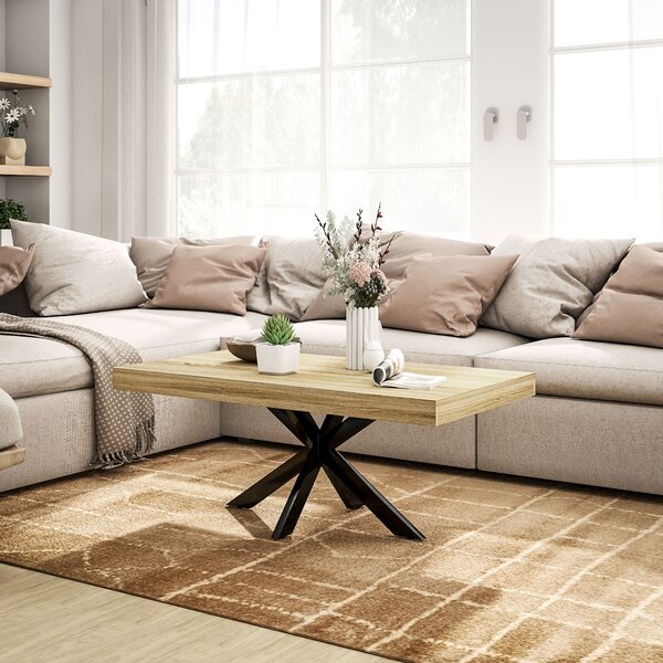 HOMCOM Tavolino da Caffè Stile Industriale in Legno e Acciaio, 110x60x45 cm, Nero e color Legno
