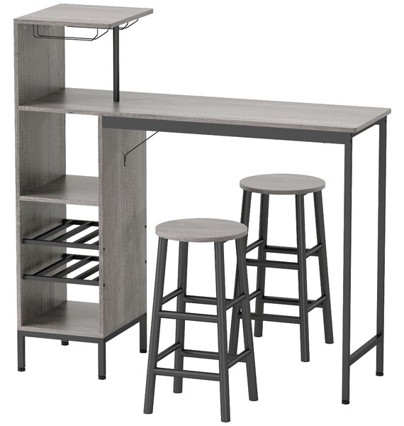 HOMCOM Set tavolo da pranzo alto con 2 sedie da bar, con ripiani e portabottiglie, Legno naturale | Aosom Italy