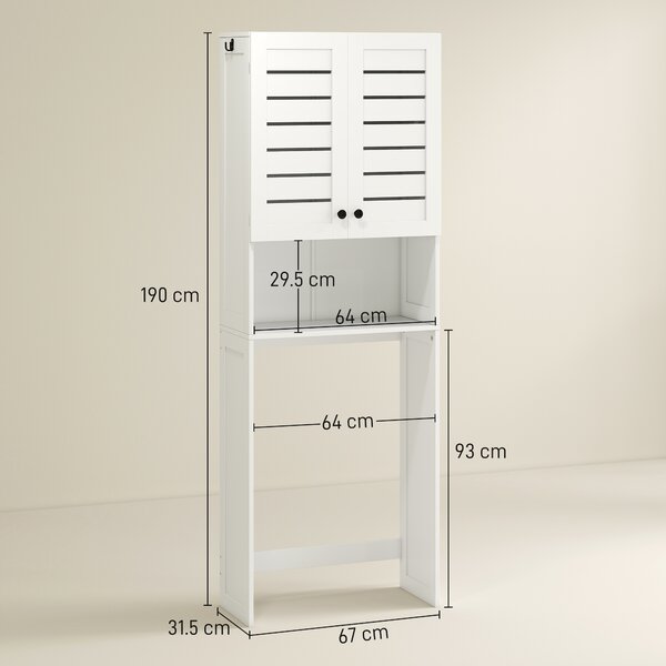HOMCOM Mobile Sopra WC con Armadietto a 2 Ante e Ripiano Aperto, in Legno Bianco, 67x31.5x190 cm | Aosom Italy