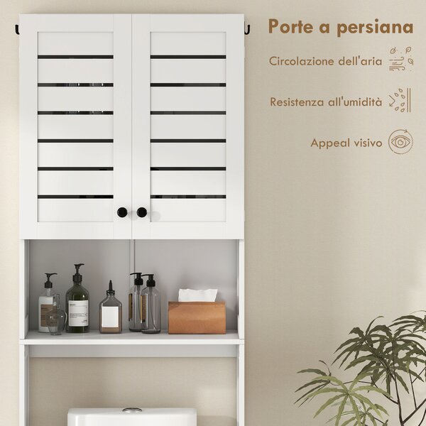 HOMCOM Mobile Sopra WC con Armadietto a 2 Ante e Ripiano Aperto, in Legno Bianco, 67x31.5x190 cm | Aosom Italy