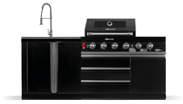 BLACKBACK S8 cucina da esterno, barbecue a gas con lavello, acciaio inox, nero