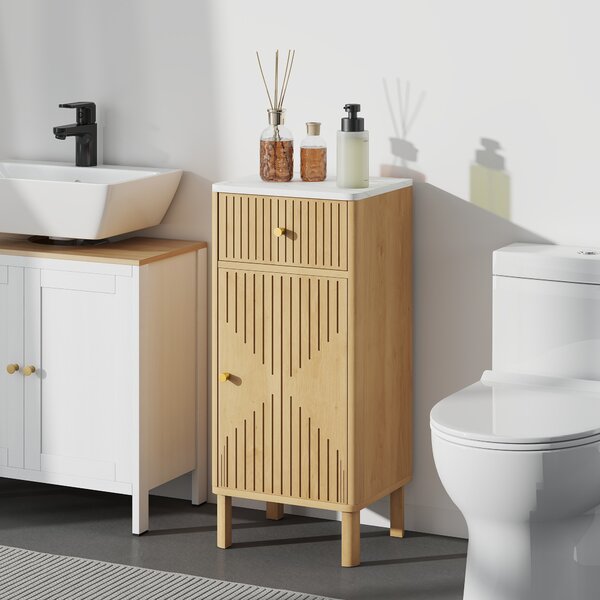 HOMCOM Mobiletto per bagno, con piano effetto marmo e cassetto 36 x 30 x 80 cm, Rovere | Aosom Italy