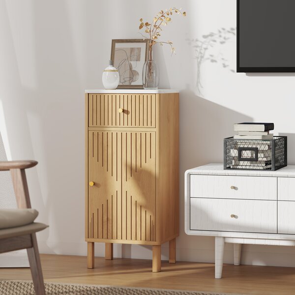 HOMCOM Mobiletto per bagno, con piano effetto marmo e cassetto 36 x 30 x 80 cm, Rovere | Aosom Italy