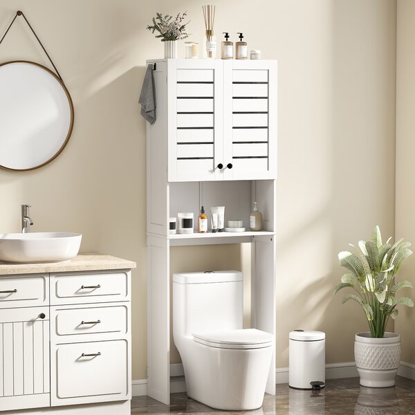 HOMCOM Mobile Sopra WC con Armadietto a 2 Ante e Ripiano Aperto, in Legno Bianco, 67x31.5x190 cm | Aosom Italy
