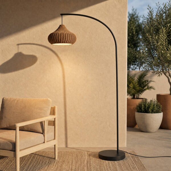 Lucande lampada da terra esterno Taniola, beige, rattan, 195 cm, IP44 Taniola, Legno chiaro, Legno, Campagna / Rustiche