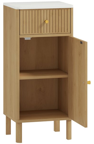 HOMCOM Mobiletto per bagno, con piano effetto marmo e cassetto 36 x 30 x 80 cm, Rovere | Aosom Italy