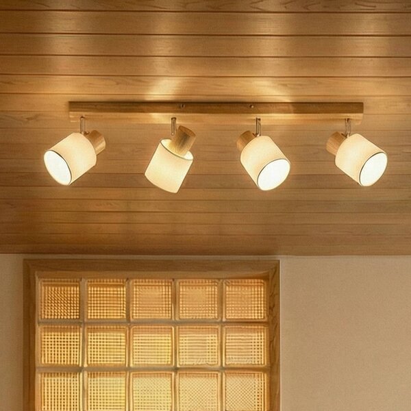 Lindby Wanessa, faretto da soffitto, 67 cm, a 4 luci, legno, bianco, E14 Wanessa Lindby, dimmerabile, Legno chiaro, Soggiorno / Sala da pranzo, Legno, Moderno, Faretto