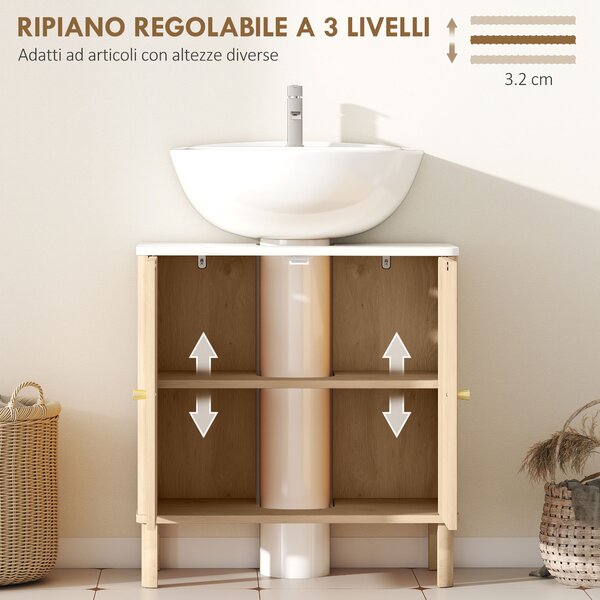 HOMCOM Mobile Sottolavabo a 2 Ante con Ripiano Effetto Marmo e Mensola Regolabile, Rovere | Aosom Italy