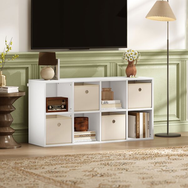 HOMCOM Libreria a Cubi con 8 Comparti e 4 Cassetti di Tessuto, 105,9x30x53,7 cm, Bianco e Beige | Aosom Italy