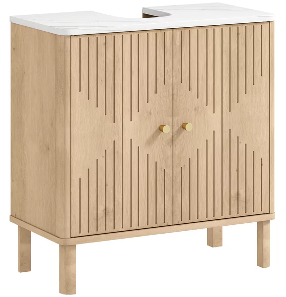 HOMCOM Mobile Sottolavabo a 2 Ante con Ripiano Effetto Marmo e Mensola Regolabile, Rovere | Aosom Italy