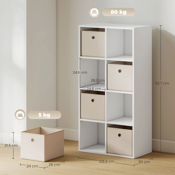HOMCOM Libreria a Cubi con 8 Comparti e 4 Cassetti di Tessuto, 105,9x30x53,7 cm, Bianco e Beige | Aosom Italy