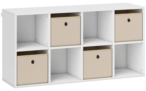 HOMCOM Libreria a Cubi con 8 Comparti e 4 Cassetti di Tessuto, 105,9x30x53,7 cm, Bianco e Beige | Aosom Italy