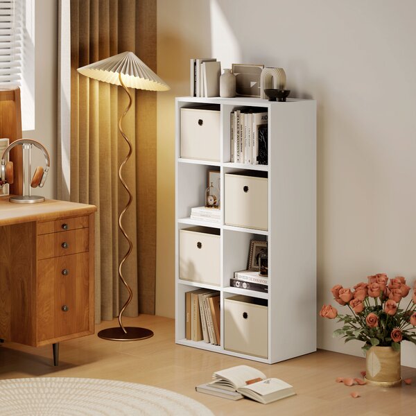 HOMCOM Libreria a Cubi con 8 Comparti e 4 Cassetti di Tessuto, 105,9x30x53,7 cm, Bianco e Beige | Aosom Italy