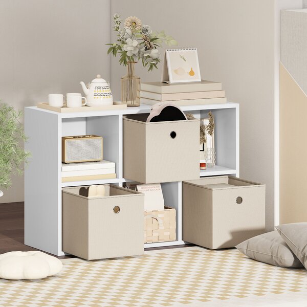HOMCOM Libreria a Cubi con 6 Compartimenti e 3 Cassetti di Stoffa 53,7x30x79,8 cm Bianco e Beige | Aosom Italy