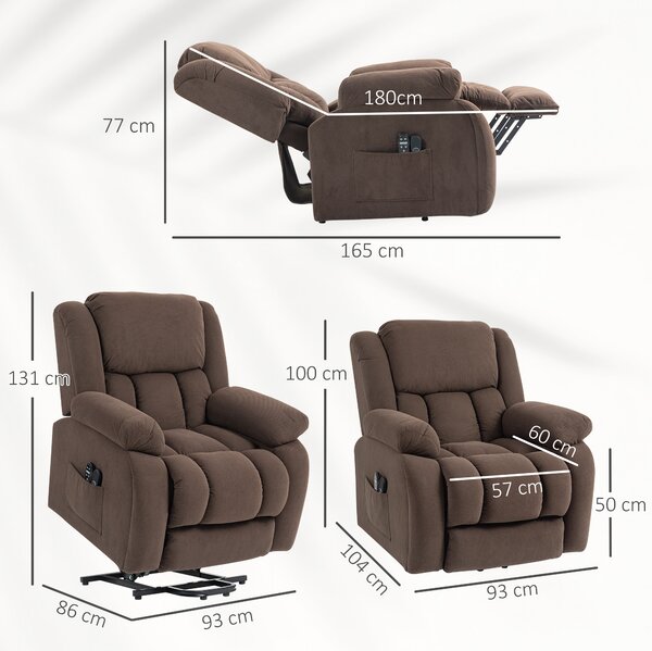 HOMCOM Poltrona relax alzapersona elettrica con funzione massaggio e riscaldamento, 93 x 104 x 100 cm, Marrone | Aosom Italy