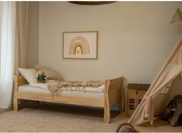 Letto da bambini di colore naturale in pino massiccio con rete inclusa 90x200 cm Roma – Adeko