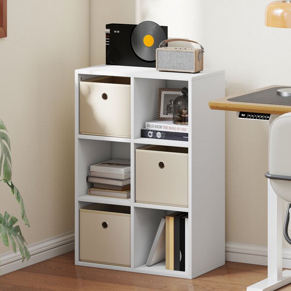 HOMCOM Libreria a Cubi con 6 Compartimenti e 3 Cassetti di Stoffa 53,7x30x79,8 cm Bianco e Beige | Aosom Italy