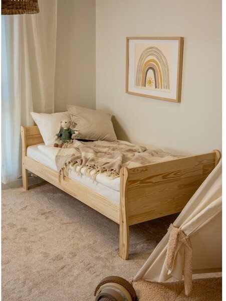 Letto da bambini di colore naturale in pino massiccio con rete inclusa 90x200 cm Roma – Adeko