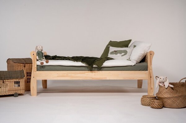 Letto da bambini di colore naturale in pino massiccio con rete inclusa 90x200 cm Roma – Adeko