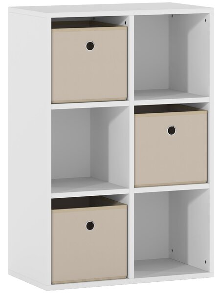 HOMCOM Libreria a Cubi con 6 Compartimenti e 3 Cassetti di Stoffa 53,7x30x79,8 cm Bianco e Beige | Aosom Italy