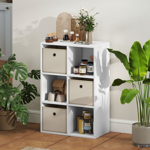 HOMCOM Libreria a Cubi con 6 Compartimenti e 3 Cassetti di Stoffa 53,7x30x79,8 cm Bianco e Beige | Aosom Italy