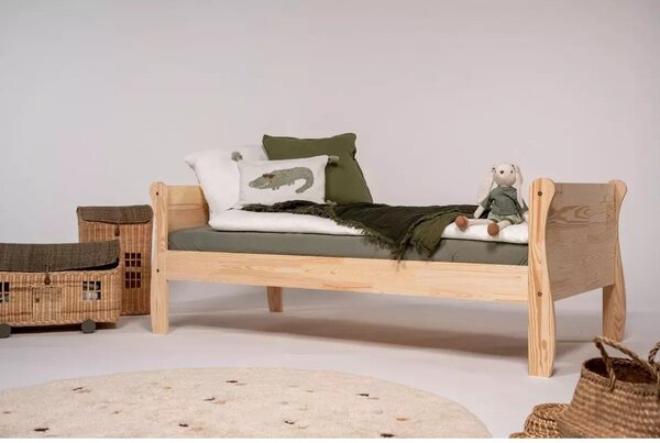 Letto da bambini di colore naturale in pino massiccio con rete inclusa 90x200 cm Roma – Adeko