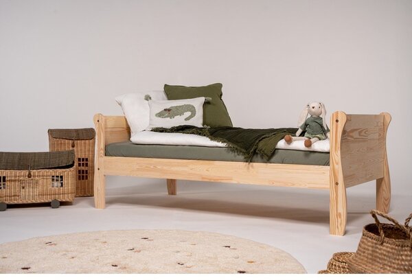 Letto da bambini di colore naturale in pino massiccio con rete inclusa 90x200 cm Roma – Adeko