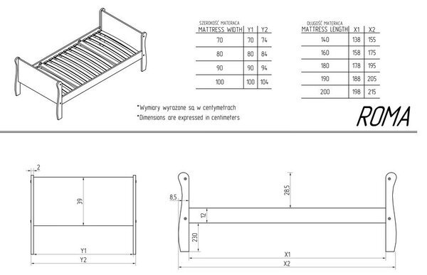 Letto da bambini di colore naturale in pino massiccio con rete inclusa 90x200 cm Roma – Adeko