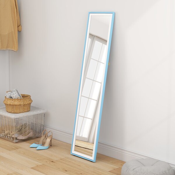 HOMCOM Specchio da Terra a Figura Intera con Cornice in MDF Rettangolare con 2 Modalità d'Uso 37x4x157 cm Bianco e Blu | Aosom Italy