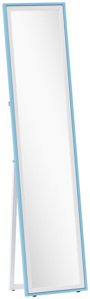 HOMCOM Specchio da Terra a Figura Intera con Cornice in MDF Rettangolare con 2 Modalità d'Uso 37x4x157 cm Bianco e Blu | Aosom Italy