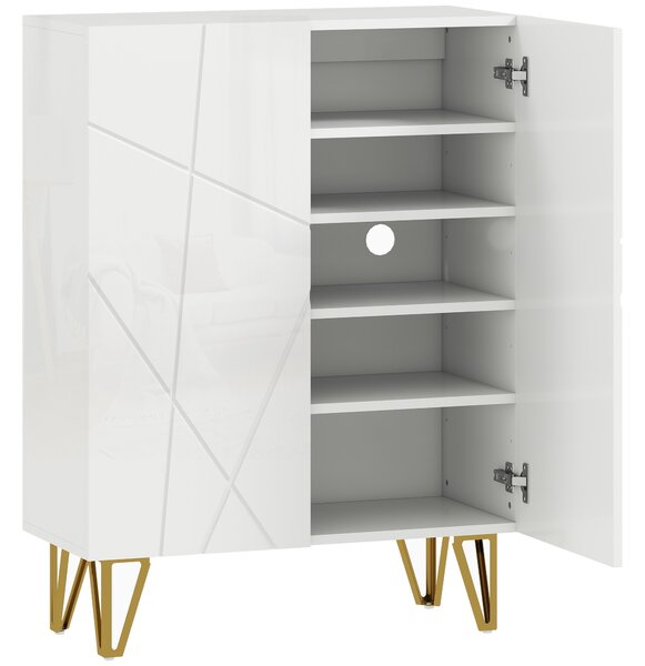 HOMCOM Scarpiera a 2 Porte, con 4 Ripiani Regolabili 72 x 31,5 x 95 cm, Bianco | Aosom Italy