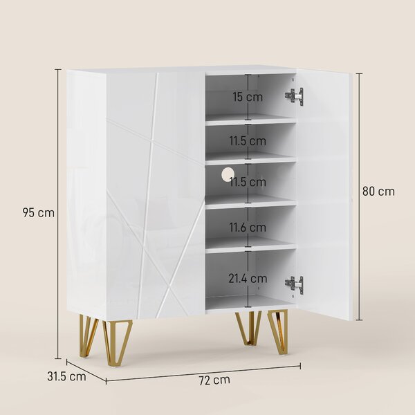 HOMCOM Scarpiera a 2 Porte, con 4 Ripiani Regolabili 72 x 31,5 x 95 cm, Bianco | Aosom Italy