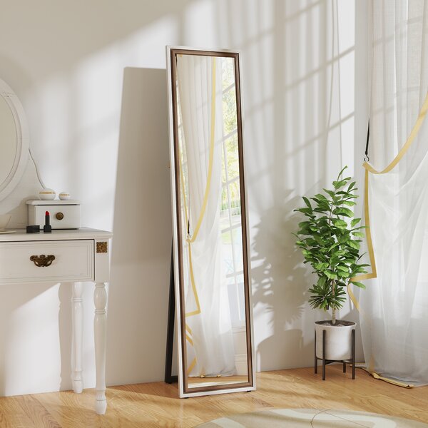 HOMCOM Specchio a Figura Intera con Cornice Bicolore, 157x37 cm, Bianco e Marrone | Aosom Italy