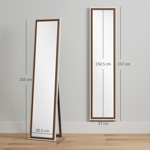 HOMCOM Specchio a Figura Intera con Cornice Bicolore, 157x37 cm, Bianco e Marrone | Aosom Italy